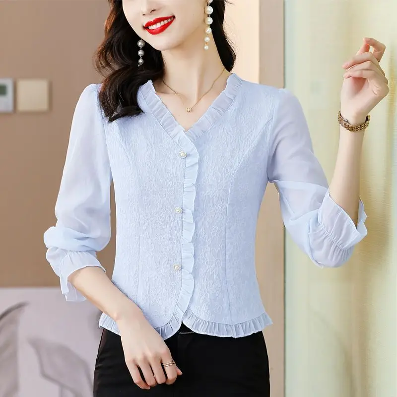 Женская Повседневная рубашка с длинным рукавом и V-образным вырезом