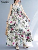 cotton linen vintage sumer dresses for women 2022 casual loose long ladies sleeveless dress elegant vestido clothing robe female