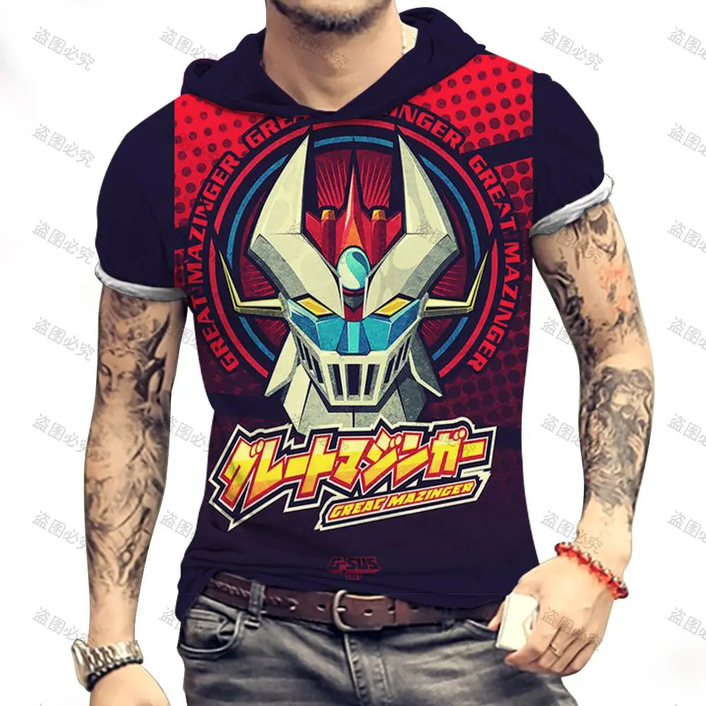 

Men's Hooded T-Shirt Mazinger Z Harajuku Style Anime High Quality Short Sleeve Trend T-Shirt 3XL Essentials Clothing Fashion Y2k