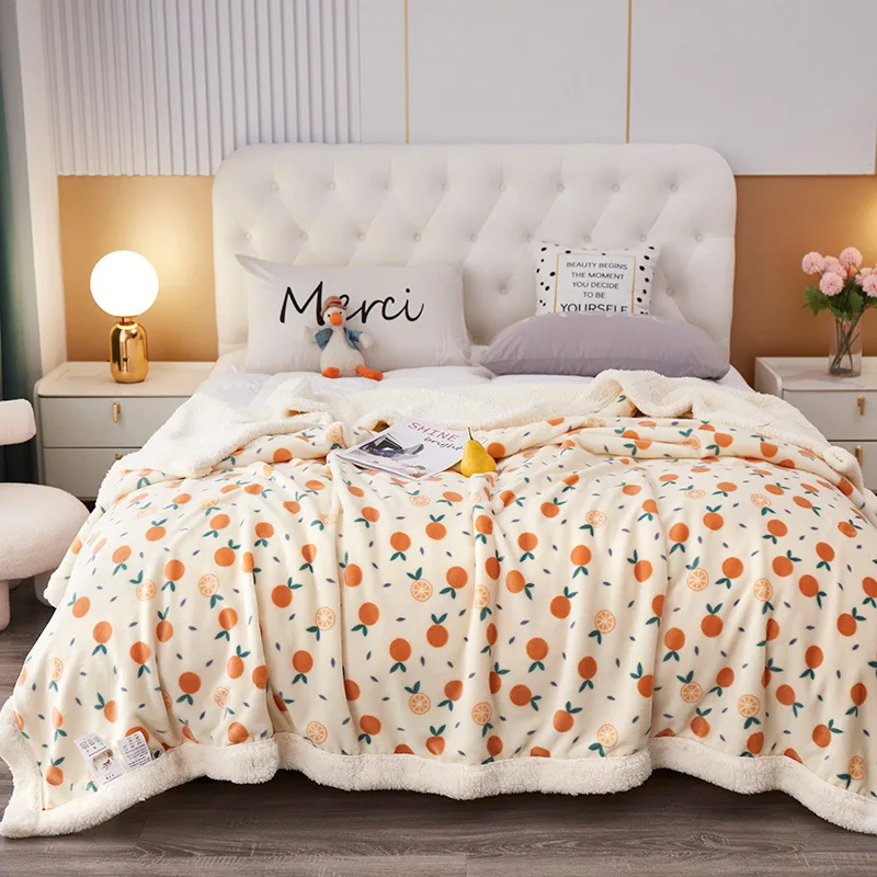 

High Quality Printed Faux Lambswool Autumn Warm Blankets for Bed or Sofa Warmth Blanket Thicken Antistatic Single Double Blanket