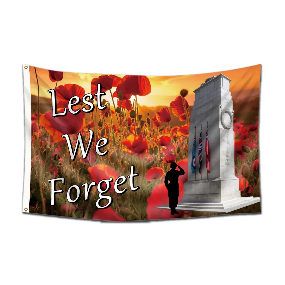 

3x5ft Lest We Forget Flag Veteran Remembrance Day Flag with 2 Brass Grommets English Fallen Soldiers Memorial Day Banner