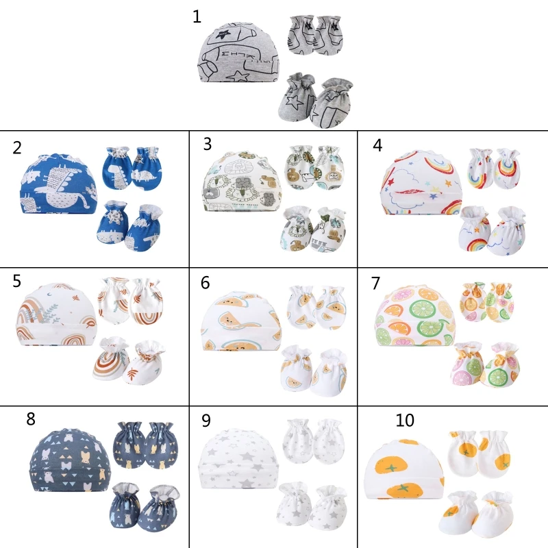 

Q81A Newborn Baby Hats Soft Baby Mittens and Socks Set Cotton Baby Fetal Caps Baby Beanie Hats No Scratch Mittens for Infants