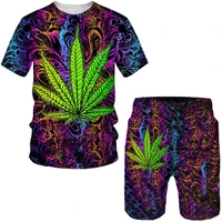 2021 new summer 3d plant poisonous weed printing mens short sleeved suit mens sportswear short sleeved mens clothing suit