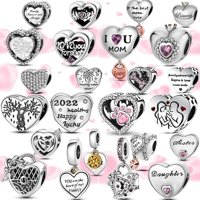 

2022 оригинальные очаровательные бусины из стерлингового серебра 925 подходит для браслета Пандоры ожерелье сердце любовь мама ювелирные изд...