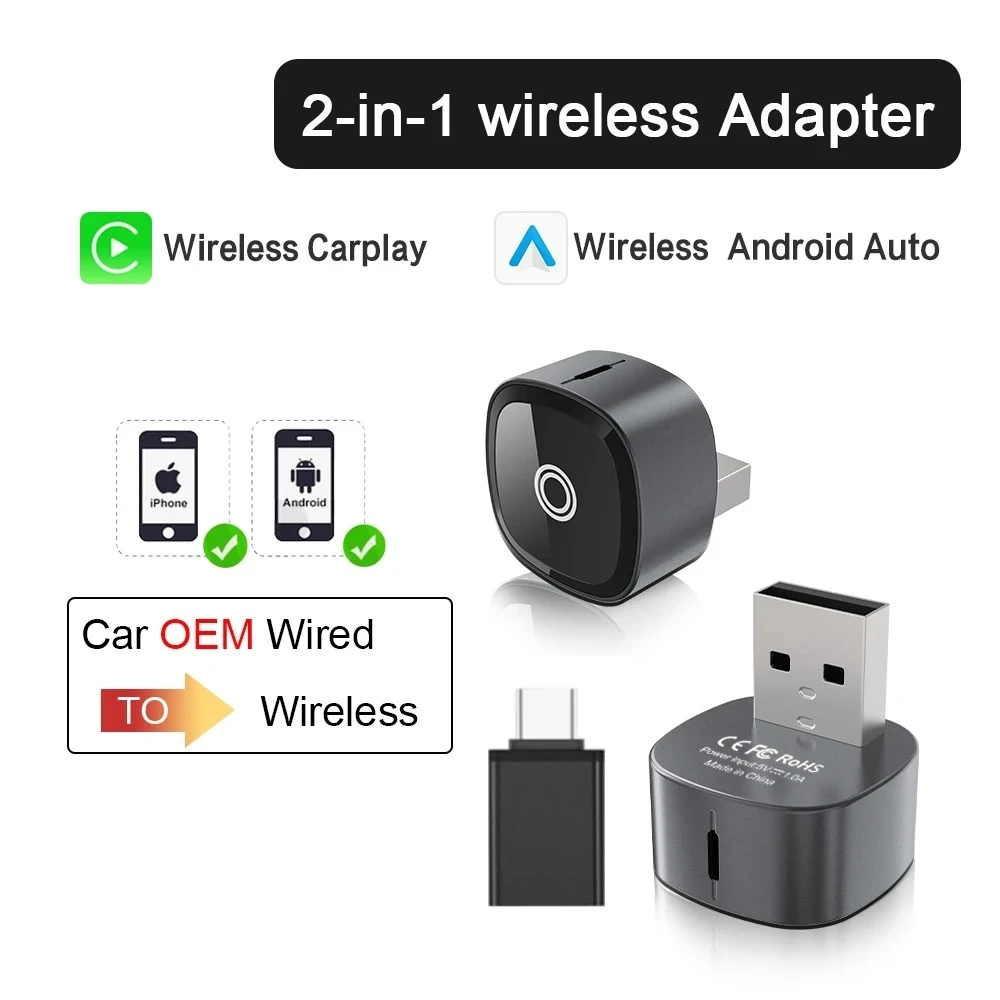 

Миниатюрный Беспроводной Адаптер Apple CarPlay И Android Auto 2-в-1 Для VW И Toyota, OEM Smart Box, Автомобильный AI-интерфейс