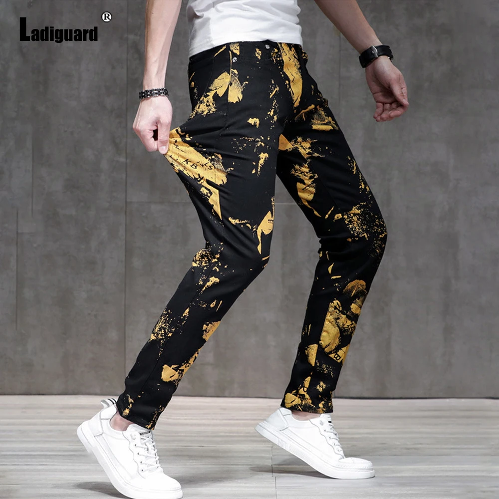 Ladiguard Plus Size Mens Fashion Tie Dry Jeans Demin Pants 2022 Kpop Style Hip Hop Demin Trouser Male Casual Stretch Pencil Pant
