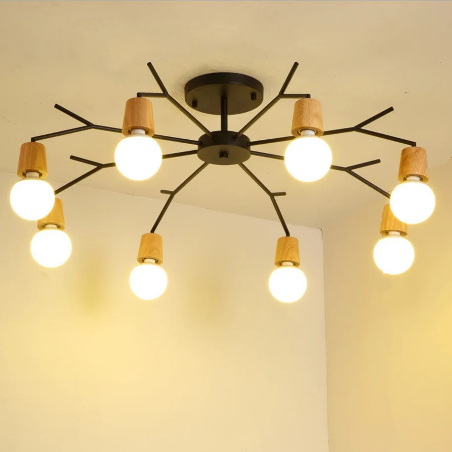 

Wooden Ceiling Lamp Kids Room Light Bedroom Black Iron Ceiling Lights American Modern led Ceiling Lamp Living Room Indoor Light