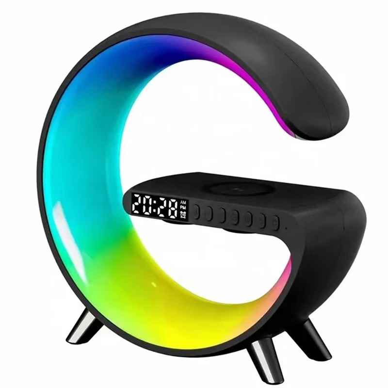 

LED App Control RGB Night Light Atmosphere Lamps Digital Alarm Clock Speaker Wireless Charger Children Sleep Bedroom Decoration
