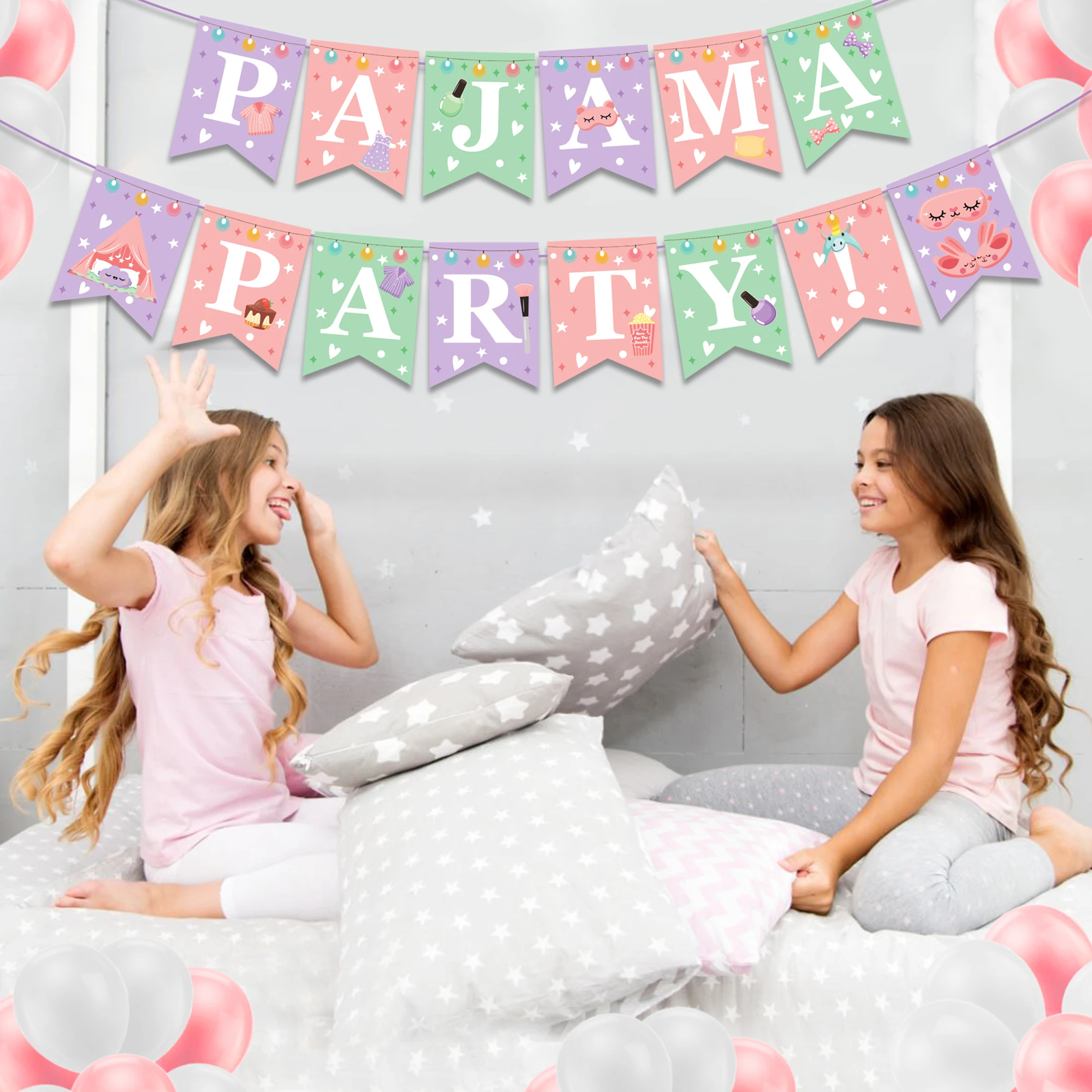 

Sweet Dreams Cartoon Pajama Pillow Fight Game Birthday Party Hanging Banner Disposable Tableware Sets Baby Shower Party Supplies
