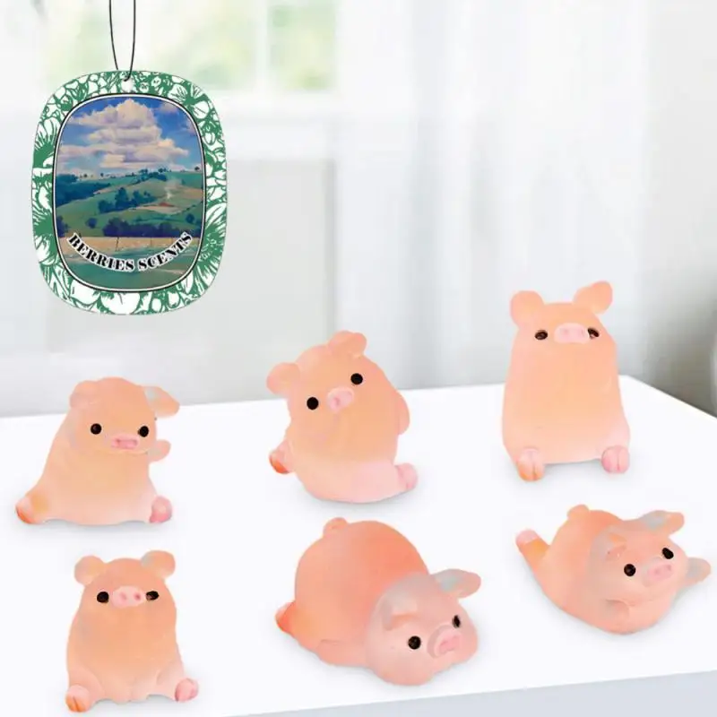 6/1 шт. светящиеся мини-игрушки из смолы в виде поросенка на приборной панели