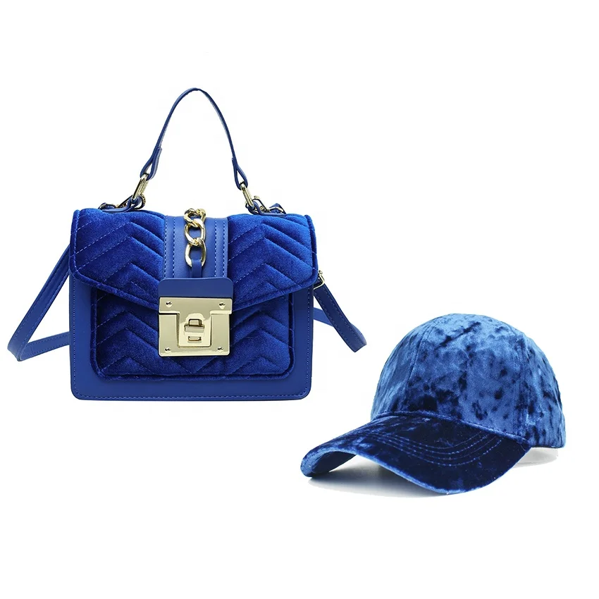 Velvet Hat and bags Fall Winter Shopping Warm Soft Crossbody Purse And Handbags Luxury Women Velvet Caps And Handbag Set 2022