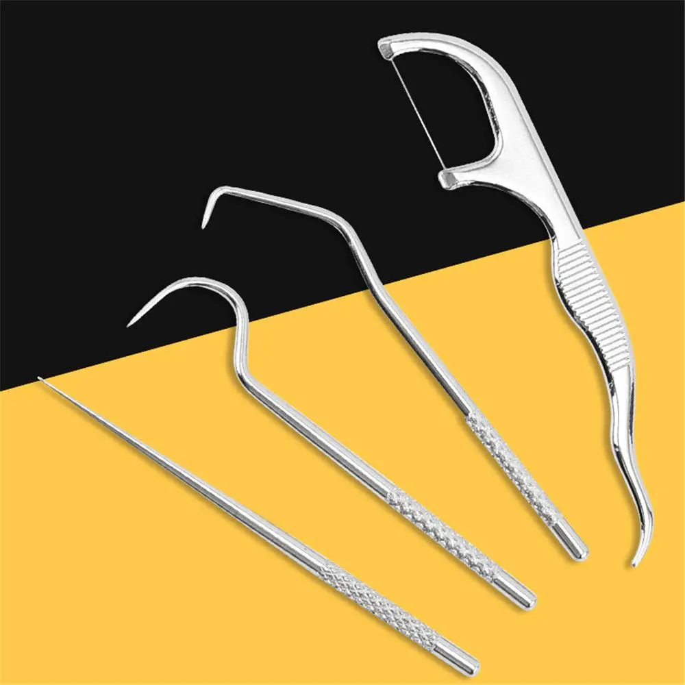 

4PCS Stainless Steel Toothpick Set Portable Oral Cleaning Tools Tooth Flossing Artifact Outdoor Picnic Camp Reusable Toothpick