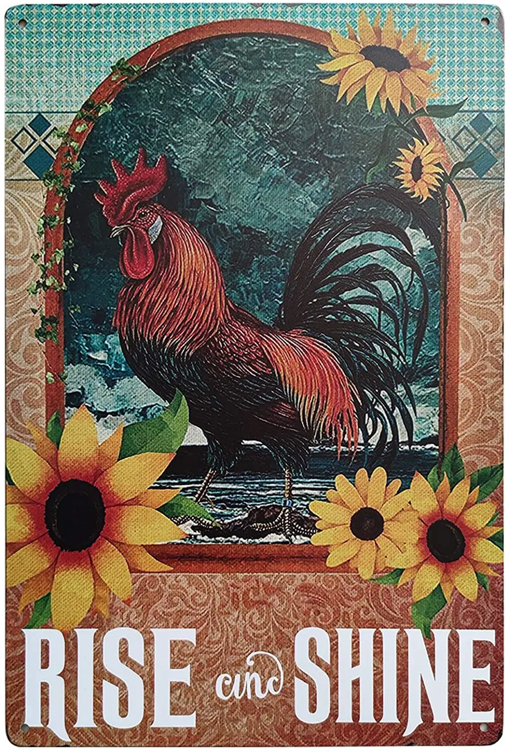 

ZOVSON подъем и сияние курятник Ретро Винтажные жестяные знаки Петух украшения Подсолнух фермерский деревенский домашний Декор 8x12 дюймов