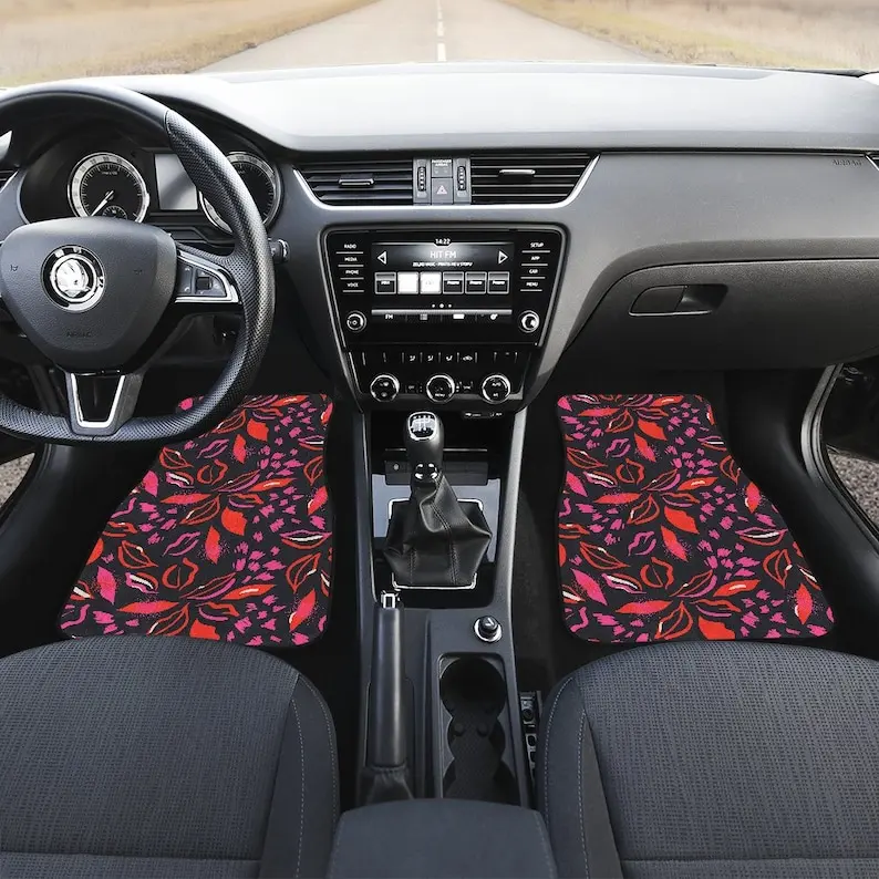 

Red Pink Lips Floral Abstract Art Car Floor Mats Set, Front and Back Floor Mats for Car, Car Accessories