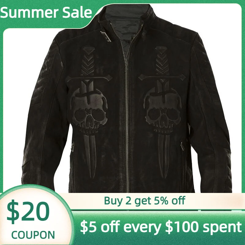 2022 винтажная черная мотоциклетная куртка с черепами из - Цена: 13705.07