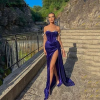 romantic a line evening dresses deep purple velour off the shoulder sweetheart with crystal sexy high hilt long prom dresses