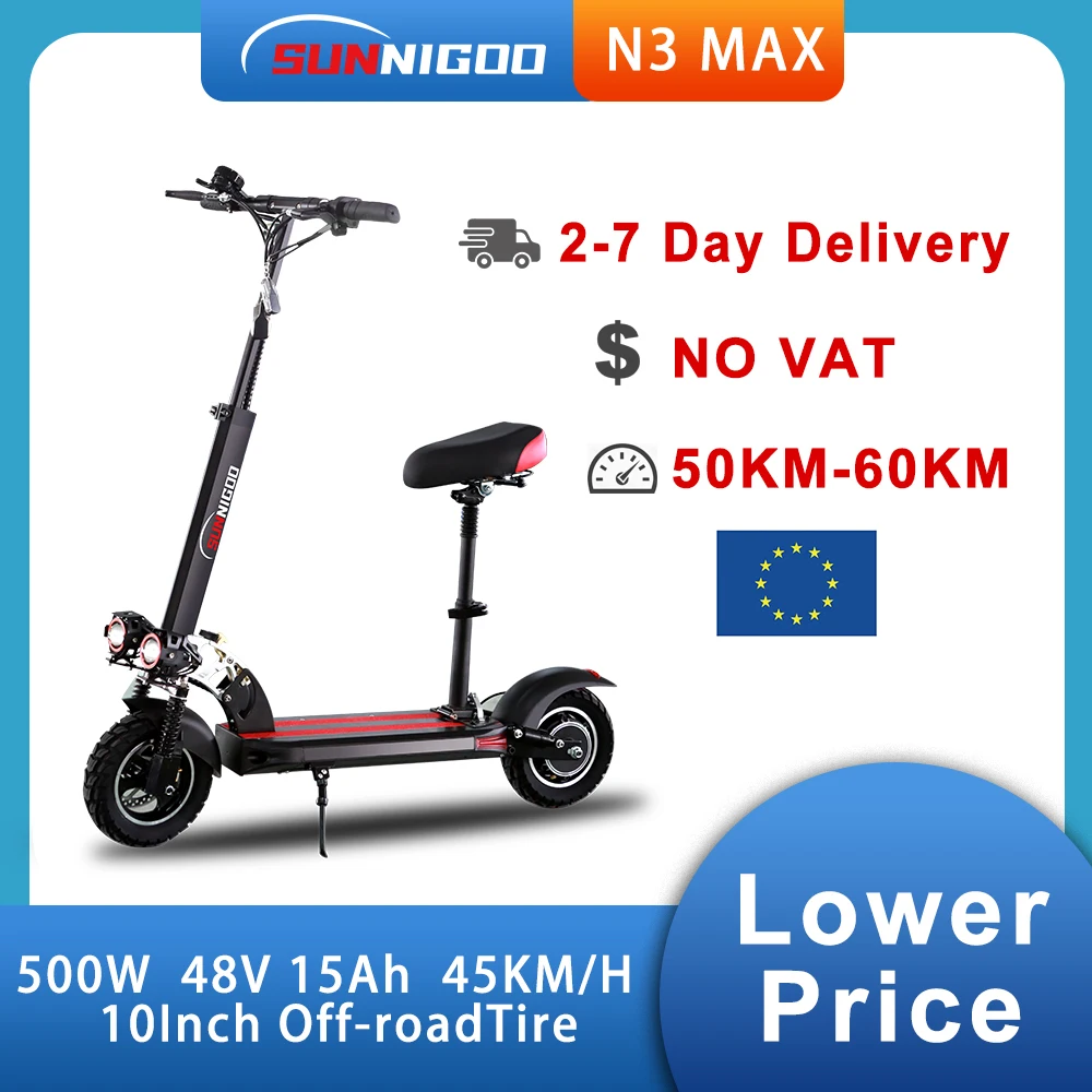 

Electric Scooter For Adults EU Stock 48v 500w 45km/h Foldable 10Inch 800w E-scooter Original SUNNIGOO Electric Scooter With Seat
