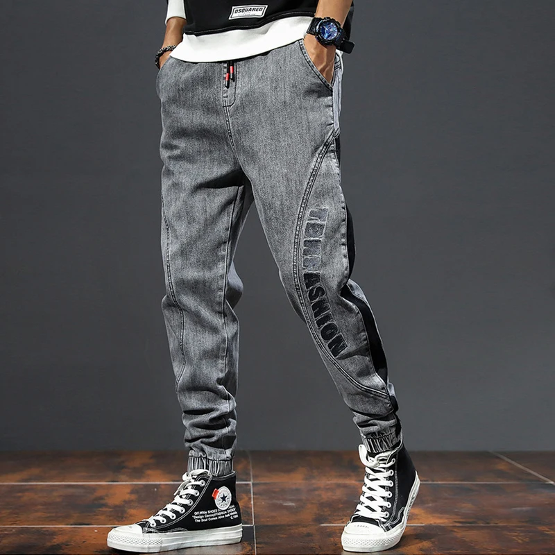 Plus Size 7XL Jeans Men 2022 Fashion Baggy Jeans Patchwork Design Denim Pants Casual Pencil Pants Male Elastic Waist Trousers