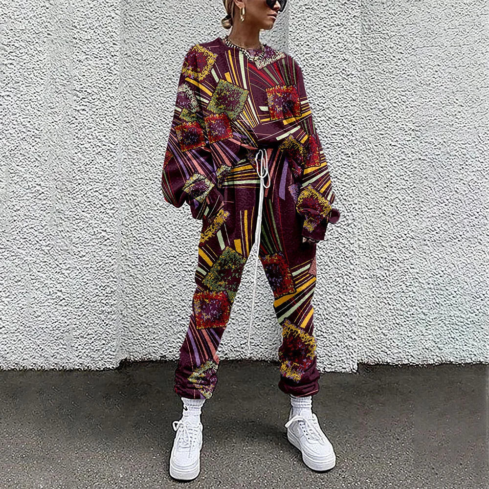 

Streetwear Hoodie Printed Loose Tracksuits Lounge Wear Women Casual Two Piece Set Spring Street Tops Jogger Suits 2pcs Outfits