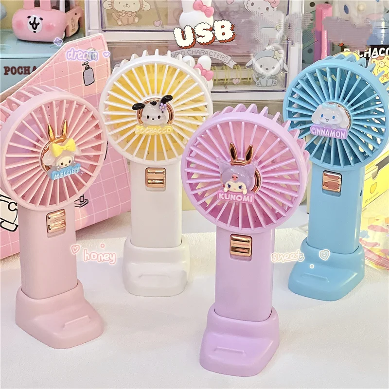 

Kawaii Kuromi My Melody Usb Fan аниме Cinnamoroll Pompompurin мультяшный летний портативный Электрический вентилятор подарок для офиса и улицы