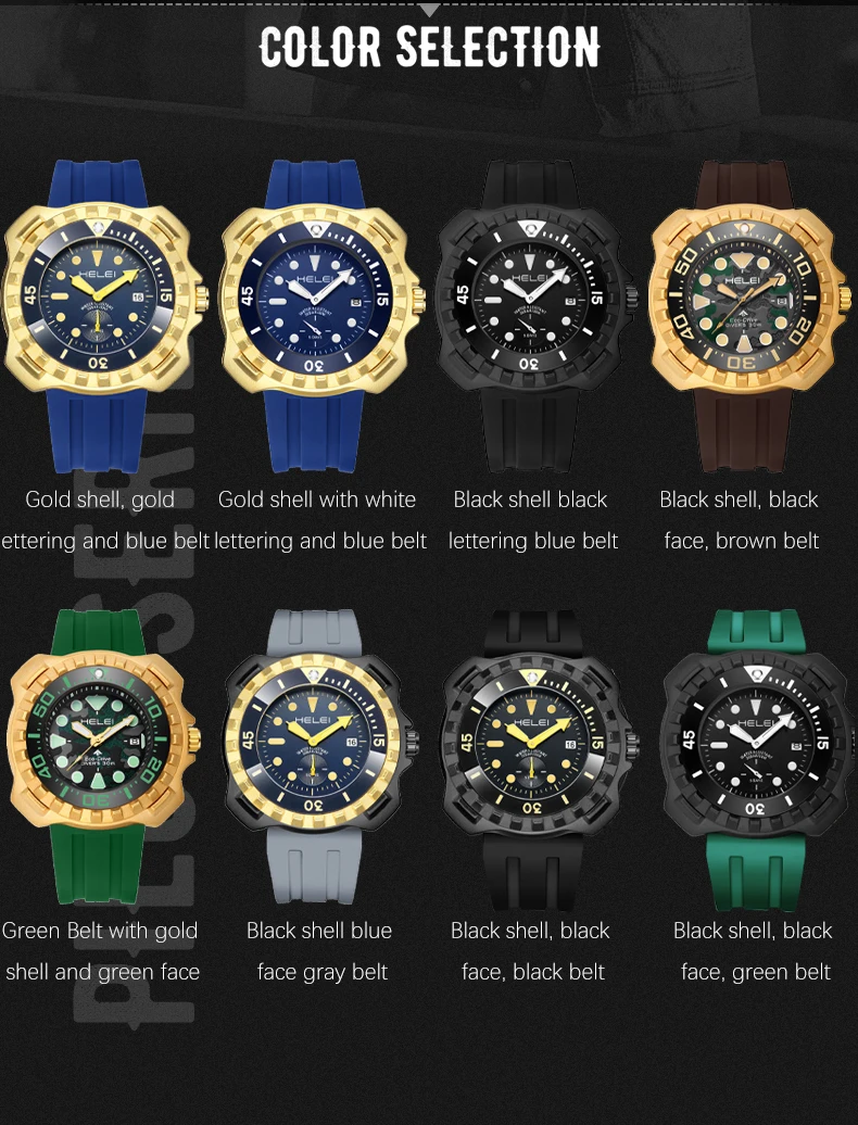 Часы HELEI Мужские кварцевые деловые брендовые Роскошные водонепроницаемые