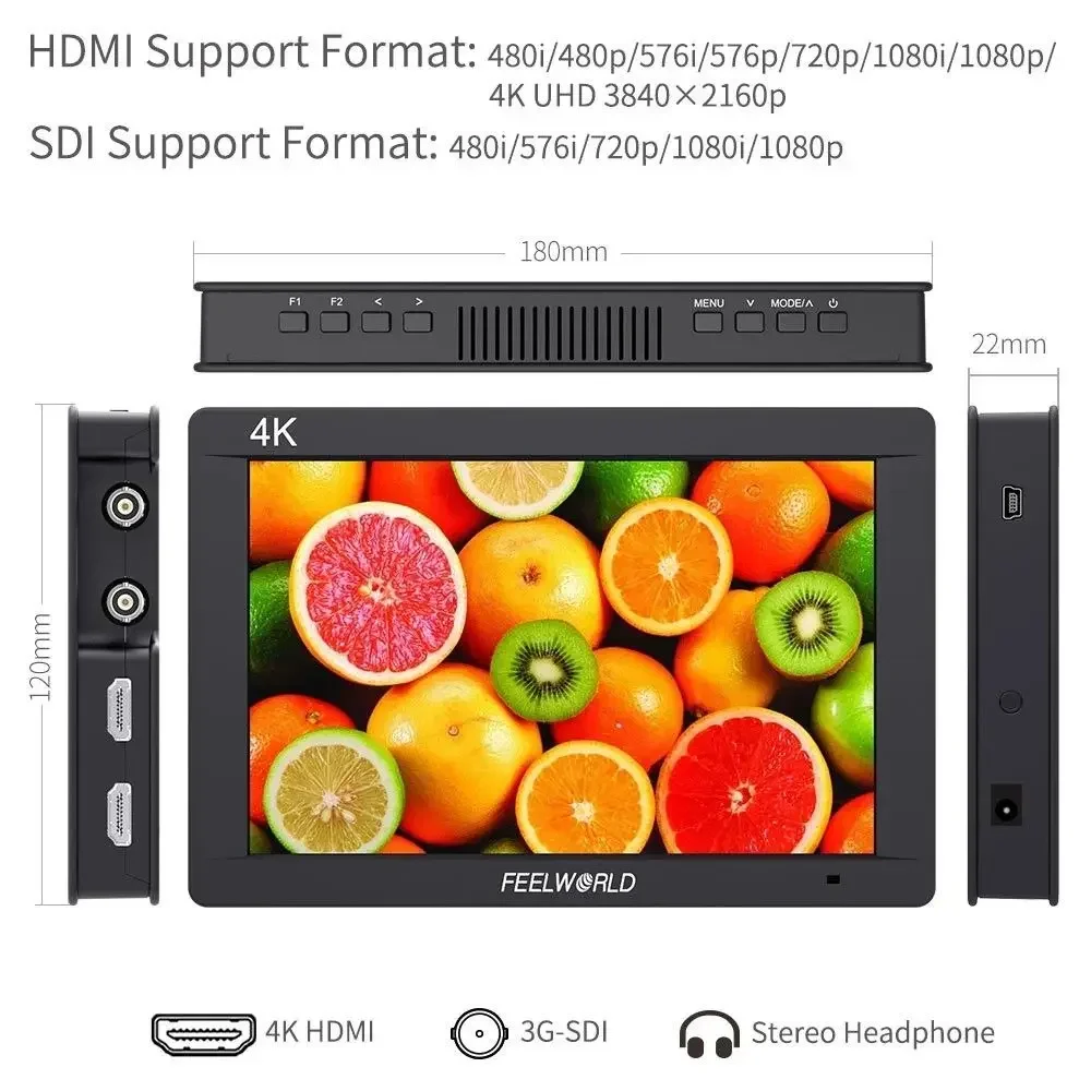 Feelworld FW703 3G SDI 4K HDMI полевой монитор 7-дюймовый IPS Full HD 1920x1200 портативный DSLR-монитор