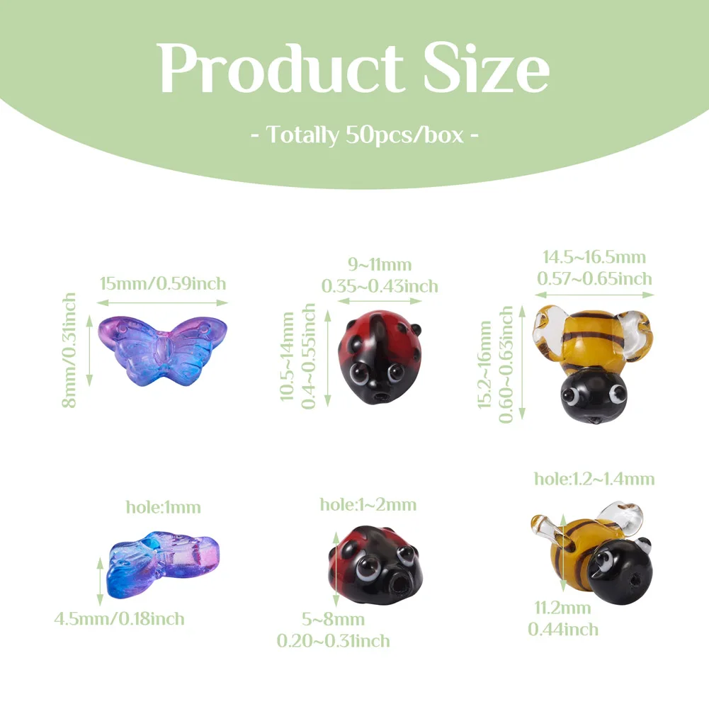 Стеклянная бусина для браслета божьей коровки бабочки