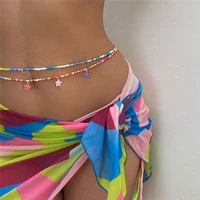 gift party bohemian beach belt chain body jewelry flower pendant colorful beaded waist chain