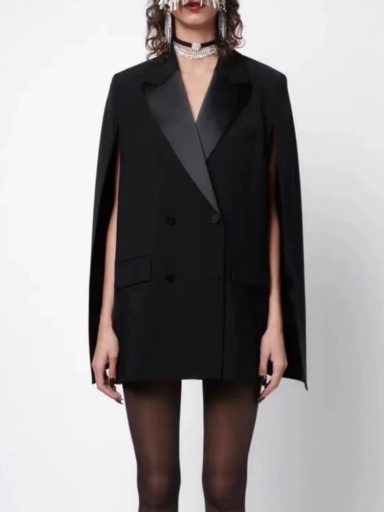 

BBWM Women Vintage Wool Blended Solid Blazer 2022 Elegant Female V Neck Long Sleeve Double Breasted Suit Top Office Lady