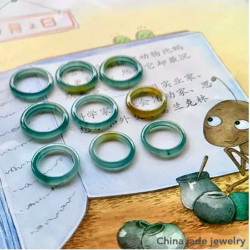 

100% натуральное кольцо из настоящего голубого нефрита вырезанная скульптура из нефрита тонкое круглое кольцо для бара, женское стандартное свадебное ювелирное изделие Подарочные Кольца для мужчин