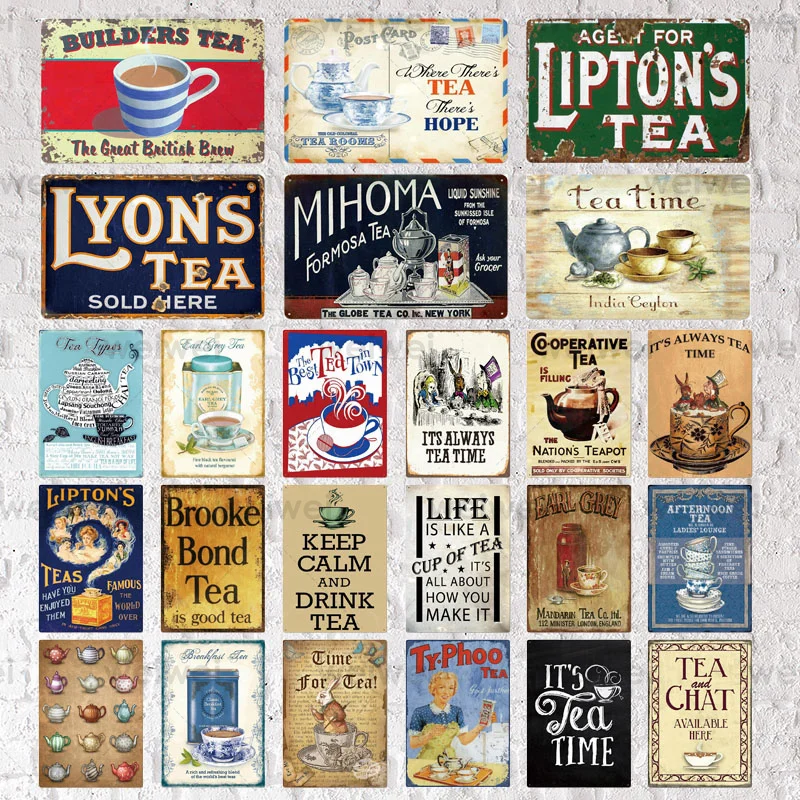

Drink Tea Time Metal Tin Sign Metal Vintage Wall Decor for Kitchen Coffee Bar Cafe Teahouse Retro Metal Posters Iron Painting