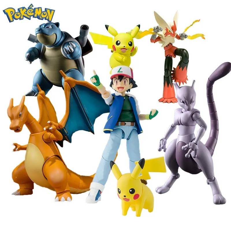 

Anime Figures Toys Bandai Shf Original Pokemon Ash Ketchum Pikachu Jessie James Meowth For Kids Gift Collectible Model Ornaments