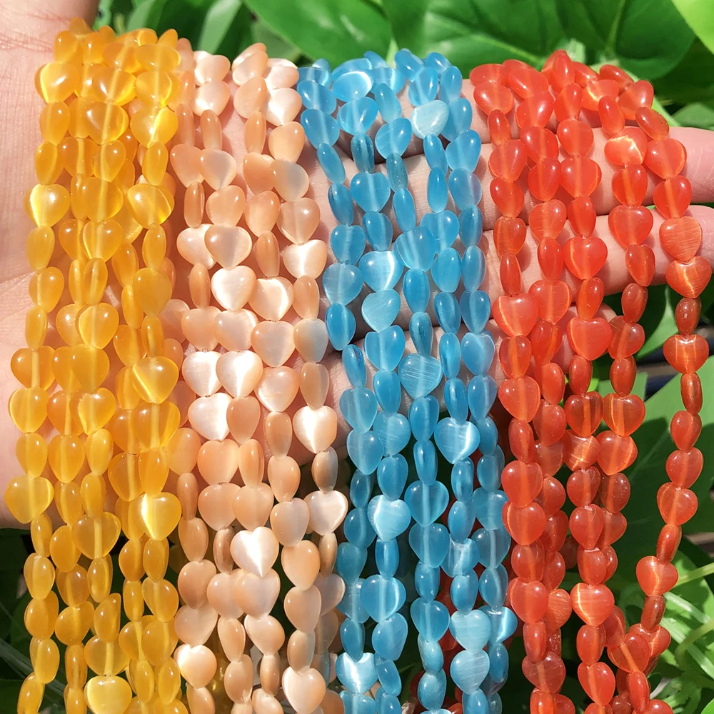 

Natural Stone Pink White Moonstone Cat Eye Beads 8mm Heart Smooth Loose Spacer Beads Opal Diy Charm Bracelets Necklace