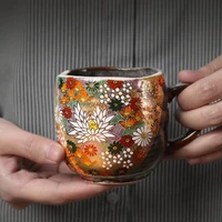 golden flower mug coffee cup tea cup retro ceramic cup tumbler cups in bulk color changing cups cold cup stoneware mug