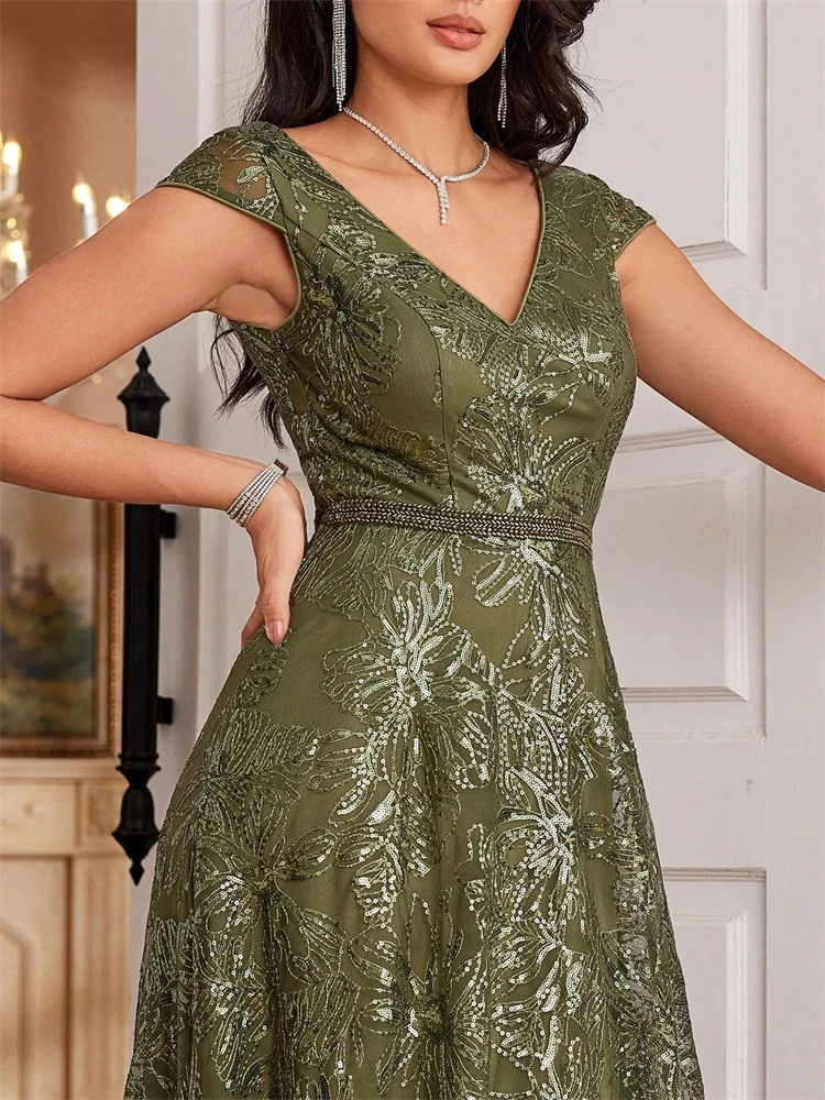 BLUEPLUM Новое роскошное зеленое вечернее платье с v-образным вырезом и блестками, элегантное длинное женское платье с v-образным вырезом на спине для свадебной вечеринки, длинное коктейльное платье для выпускного вечера (art.: 3920d18467f4e) - 3920d18467f4e