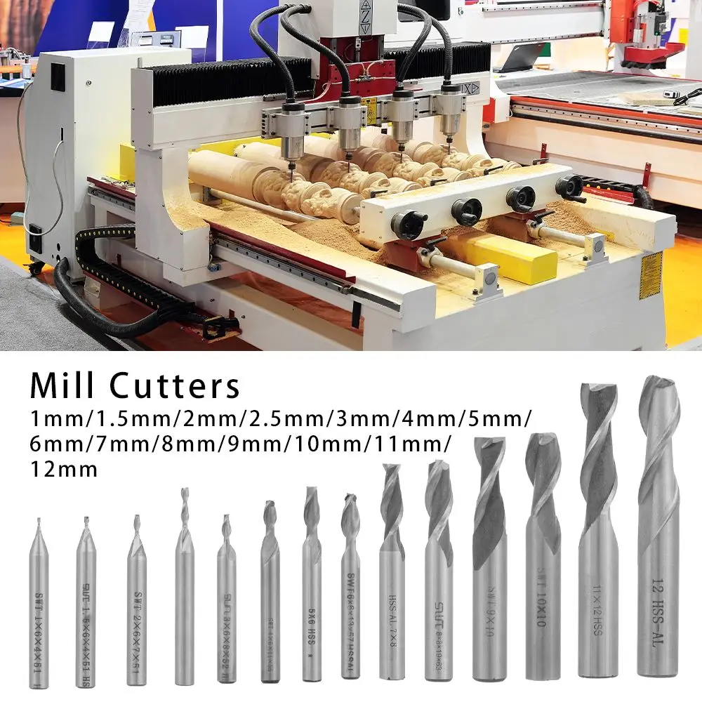 

1pc 2 Flute End Steel CNC Straight Shank Wood-Cutter Tools Woodworking Drill Bits 1-12mm Machine Tool Power Tool Accessories