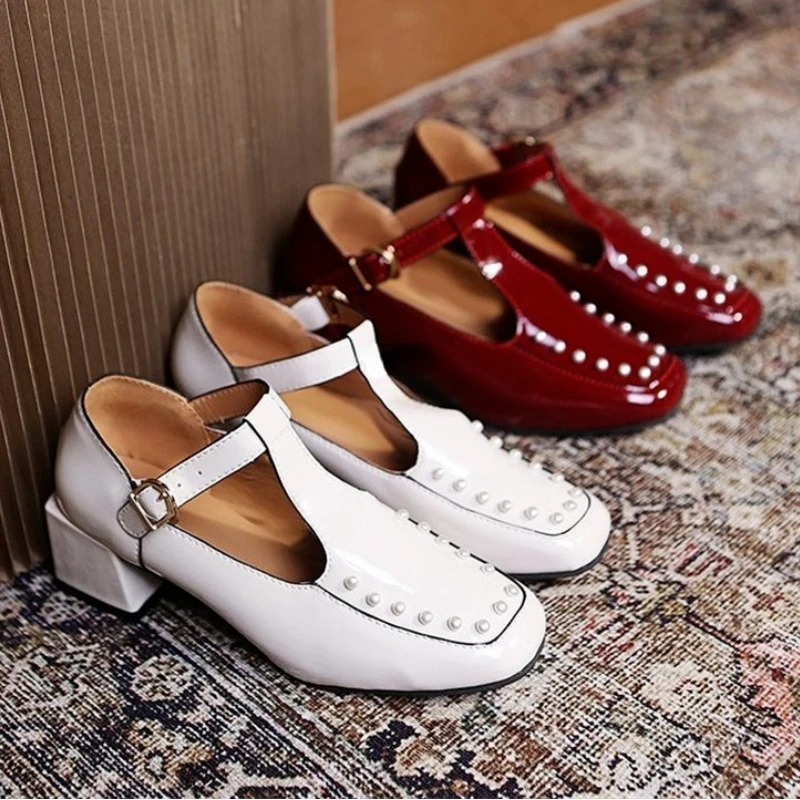 

Mary Jane Shoes New Spring New Buckle Square Head Female Shallow Mouth Mid-heel Thick Heel Retro Fashion Single Shoes