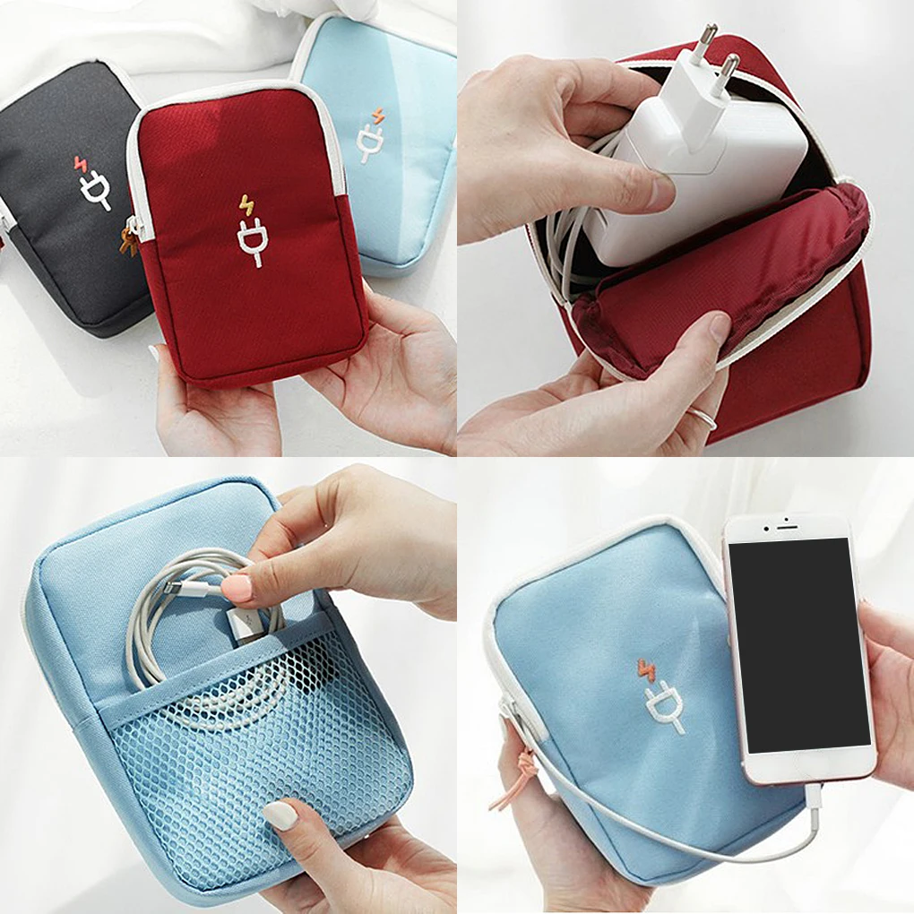 

Mobile Phone Cable Storage Bag Outdoor Camping Organizer Portable Protective Zipper Pouches Carrying Case Red Wine