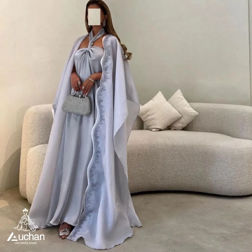

Auchan Lisa Blue Scoop Prom Evening Dress Floor Length Shawl Sleeve Summer Elegant Wedding Party Gowns For Women 2023