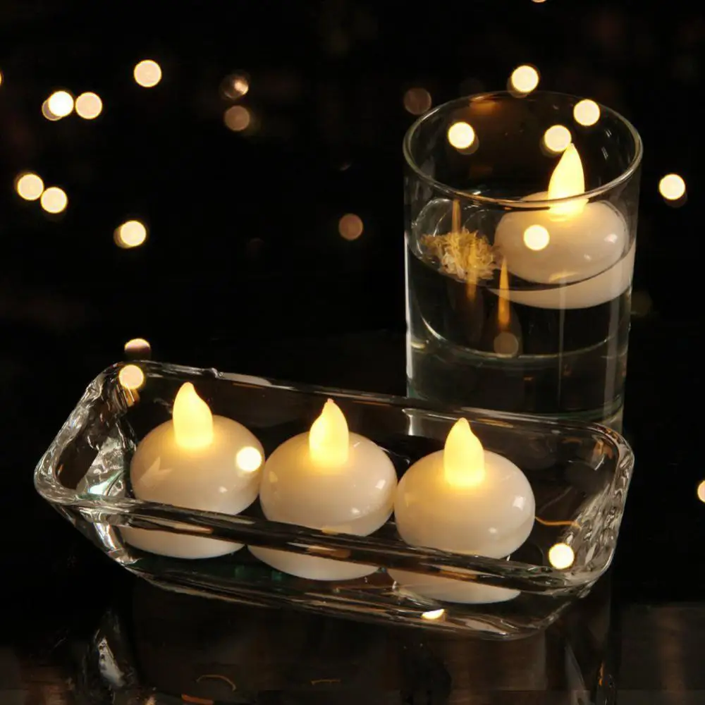 

Flickering Flameless Waterproof Candles Lamp Floating On Water LED Plastic Battery Operated Tea Lights For Pool Spa Party Decor