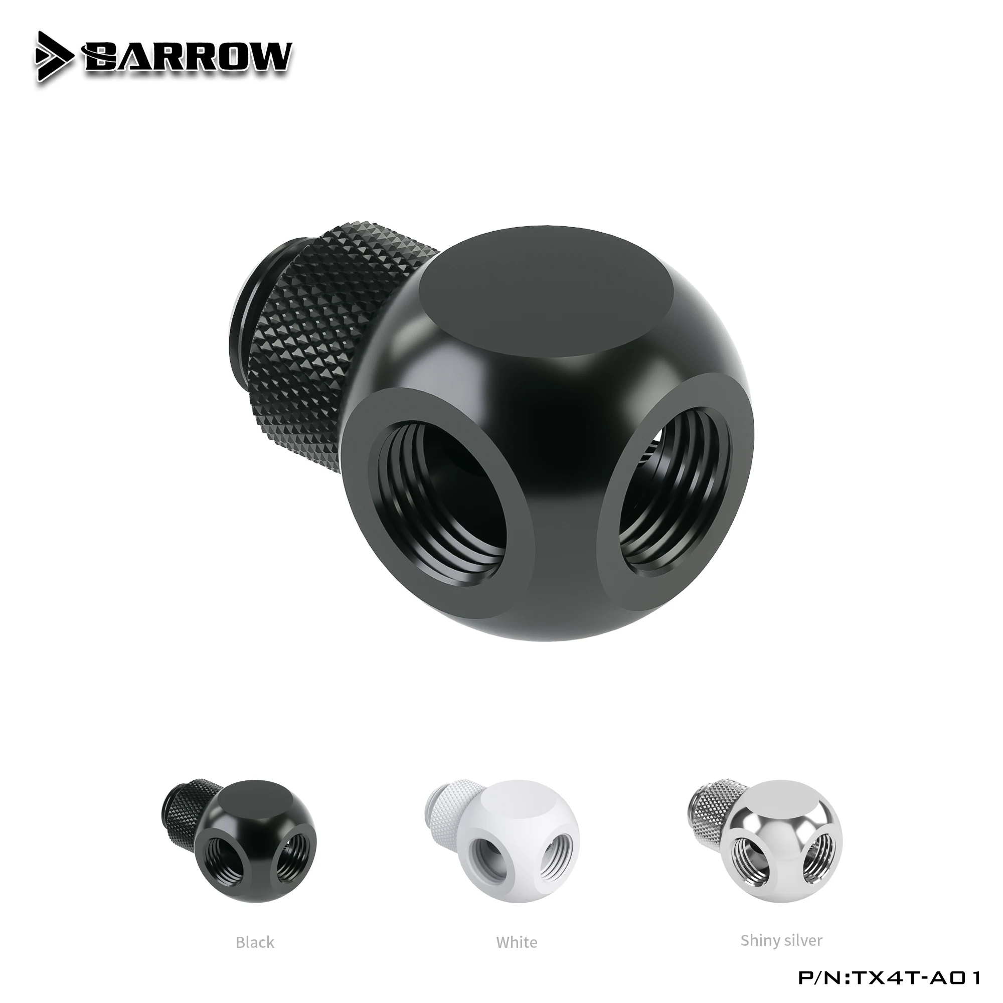 

BARROW G1/4 "4-сторонний вращающийся на 360 градусов адаптер, самодельные компьютерные фитинги для жидкости, черный/яркий серебристый/белый, искусственная кожа