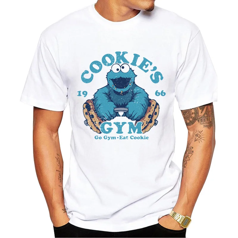 

TEEHUB Promotion Cookie Men T-Shirt Fashion Sesame Street Cookie Printed Tshirts Short Sleeve Tops Funny t shirts Essential Tee