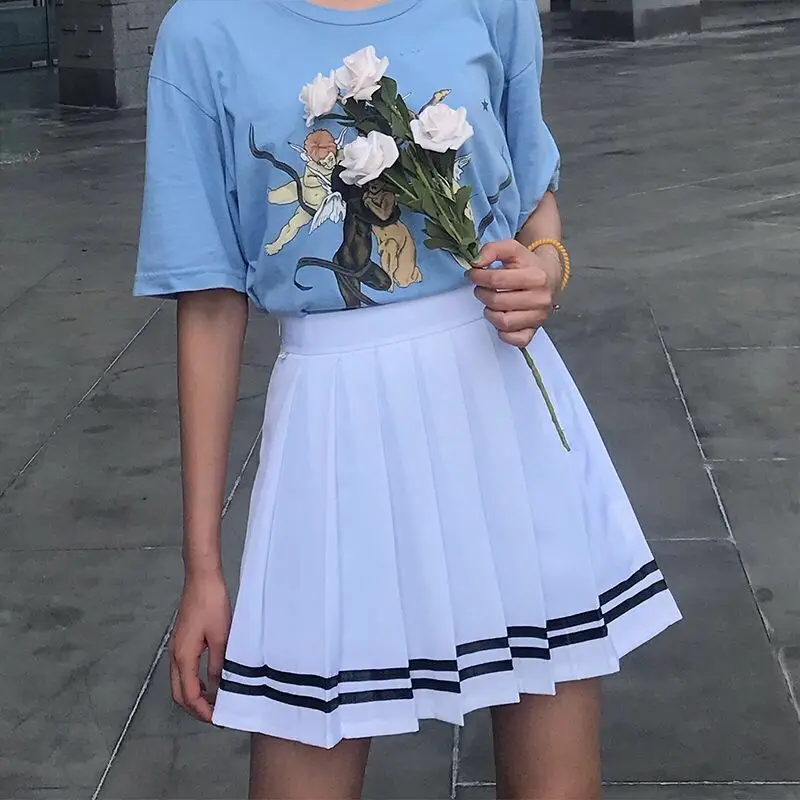 

Richkeda Store XS-5XL Summer Preppy Style Mini Women Skirt High Waist Striped Pleated Skirt Sailor Navy Cosplay Uniform Skirt
