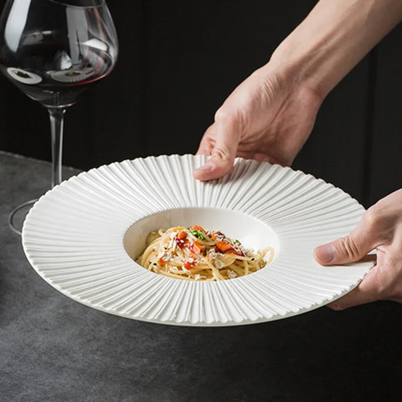 

Простая белая керамическая тарелка, соломенная шляпа, тарелка для летающих блюдец, тарелка для макаронных изделий, тарелка для супа в западном стиле, тарелка для ресторана, отеля, коммерческого использования