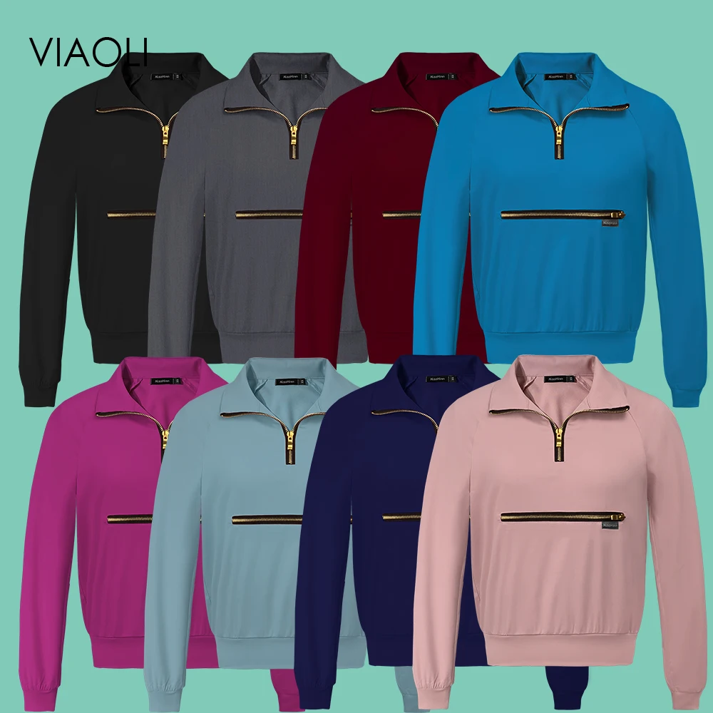 

Long Sleeve jogger Clothes Dental Dentist Uniform Lab Coat Zip Stand Collar Scrub Tops Medical Doctor Uniform Tunic Nurse Blouse