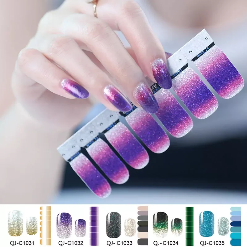 Colors Glitter Powder Gradient Color Stickers Nail Wraps Full Cover Nail Polish Sticker DIY Self-Adhesive Nail Art Decoration