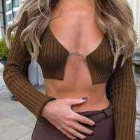sexy punk gold chain cropped navel cardigan sexy knit sweater top corset top for women camis crop tops