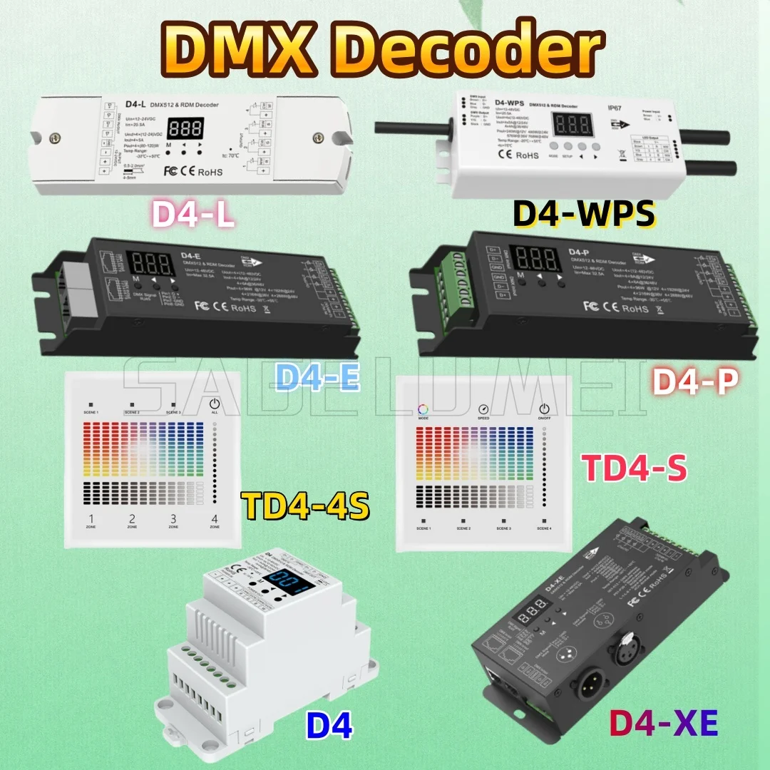 Фото D4-WPS/E/P/L/XE TD4-S/4S 12-48 В постоянного тока декодер Skydance DMX цифровой RGBW/одноцветный/RGB светодиодная панель DIN-рейка/декодер с несколькими диммером №1