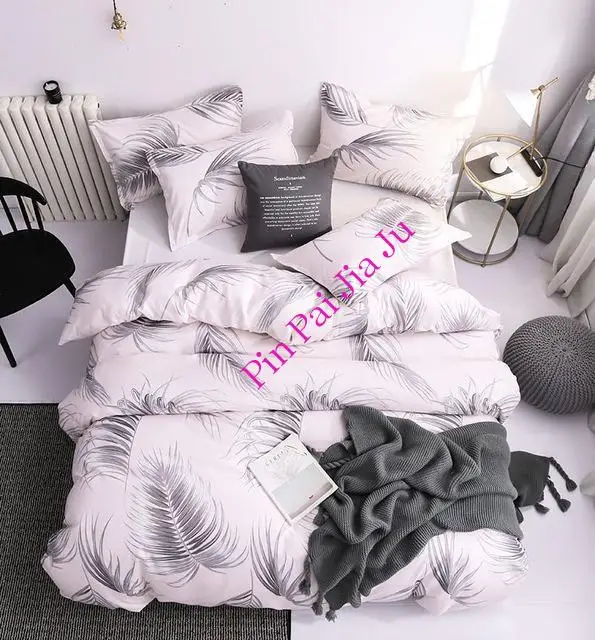 

New Luxury Linens Cotton Bedding Set Super King Duvet Cover Sets 3Pcs Marble Single Swallow Queen Size Black Comforter Bed