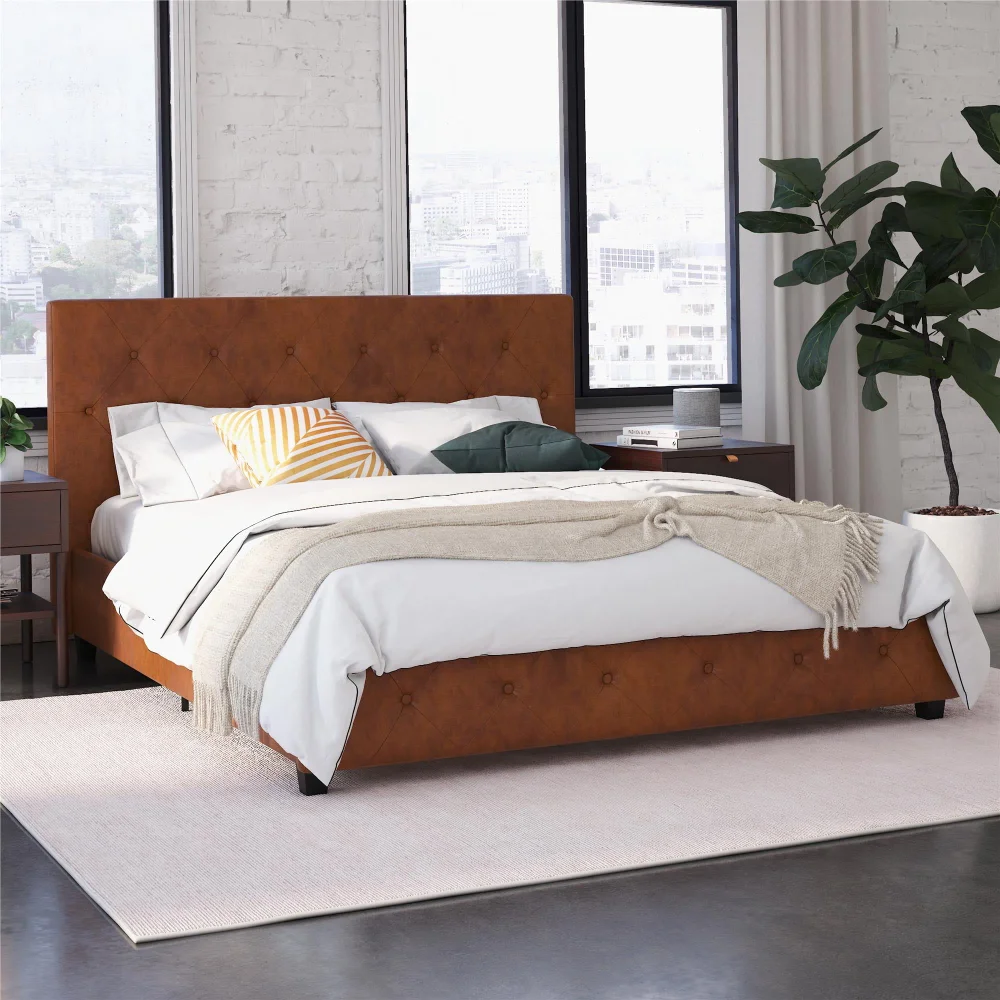

DHP Dakota Tufted Upholstered Platform Bed Frame, Camel Faux Leather